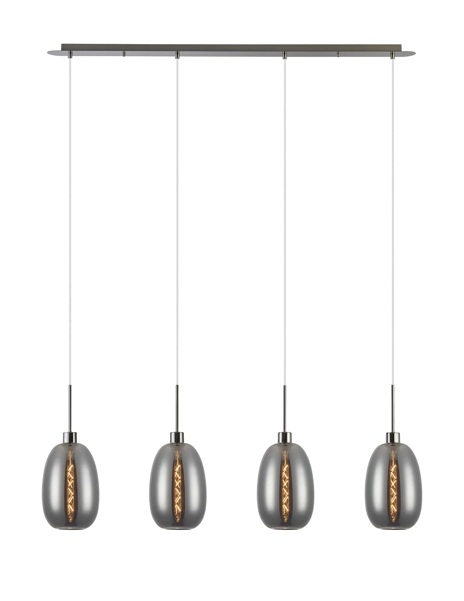 DK1404  Lori Linear Pendant, 4 Light Adjustable E27, Satin Nickel/Smoke Slim Curved Trapezium Shades